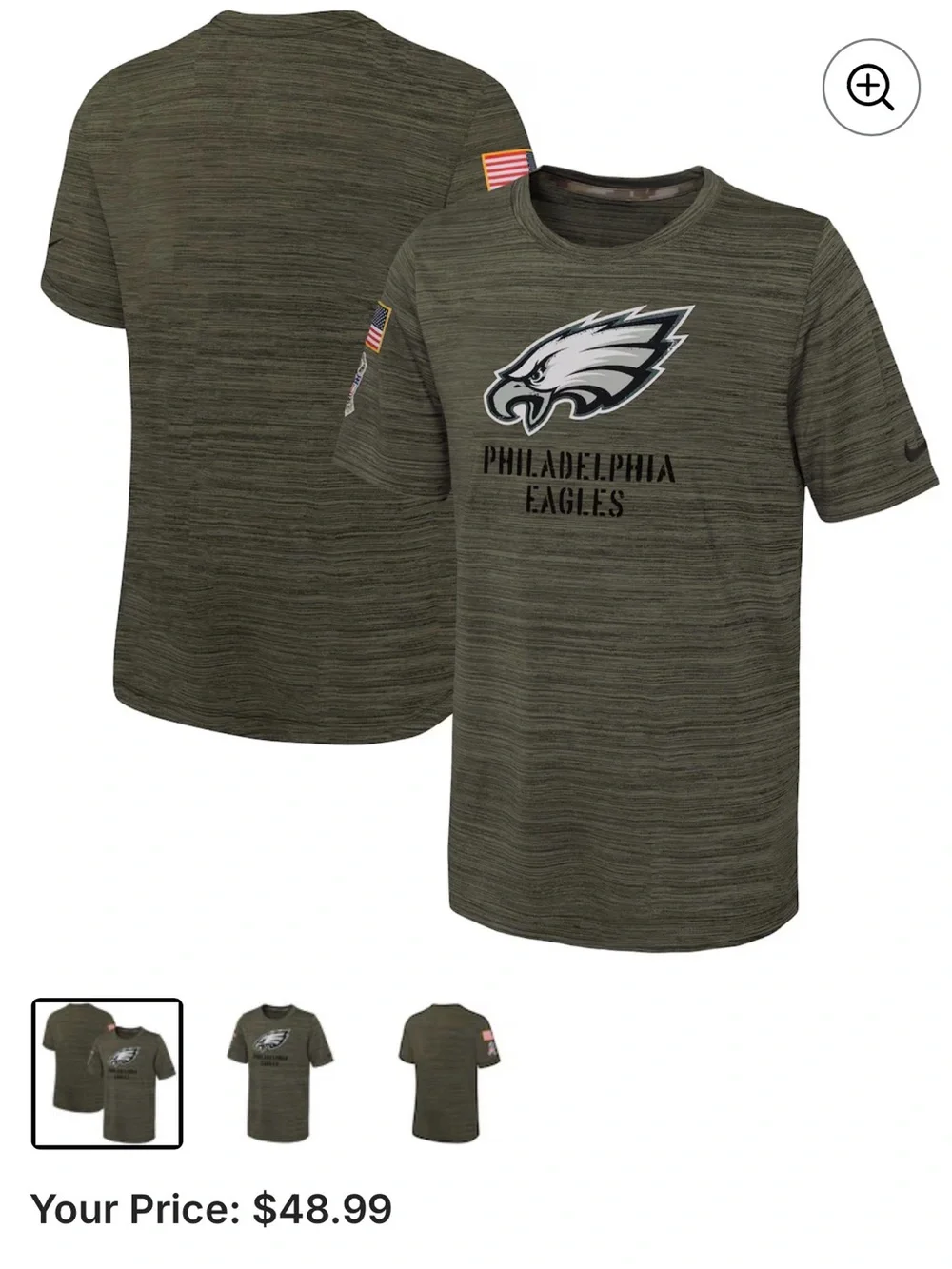 Nike Kids Philadelphia Eagles Olive Green Tee shirt for men size M